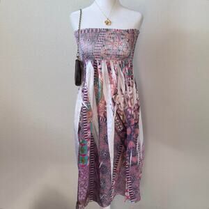 y2k multicolor abstract print midi dress